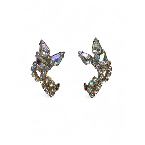 Vintage Aurora Borealis Crystal Necklace Clip on Earrings Set Gold Tone - Picture 6 of 7